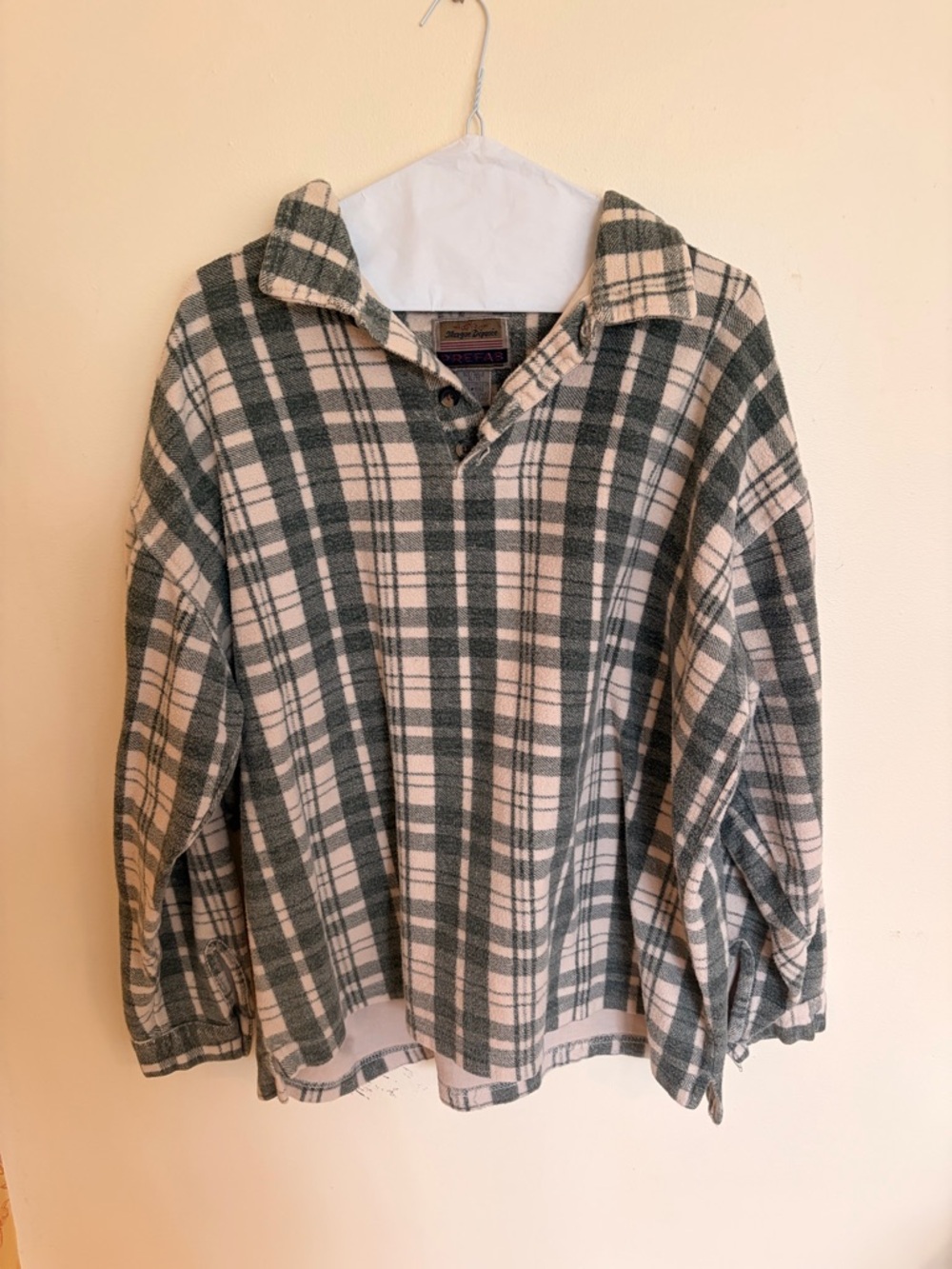 Plaid Button-Up Shirt Jacket Green and Cream